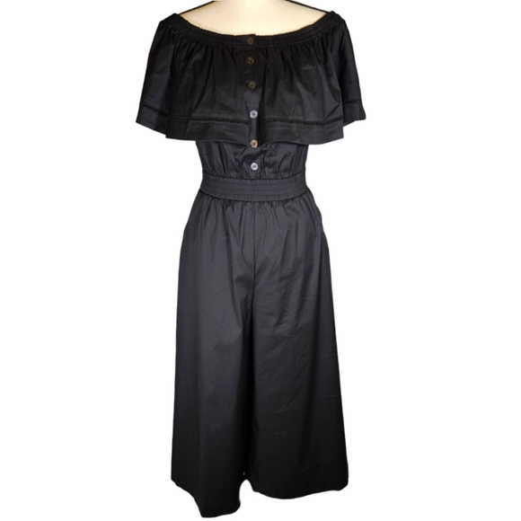 Donna Karen New York Wide Leg, On/Off The Shoulder Romper, Black, XS - Picture 1 of 16